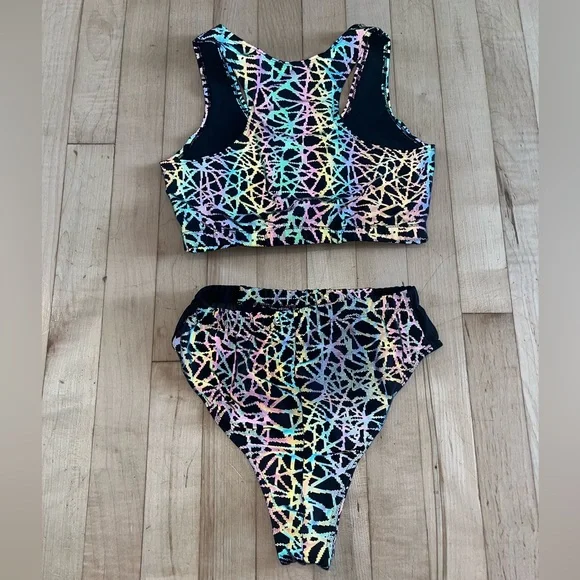 Freedom Rave Wear Geometric Reflective 2 Piece Set Medium - Picture 5 of 10